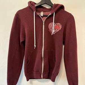 Dutch Bros Maroon Hoodie with Heart Design